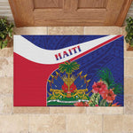 Haiti Neg Marron Rubber Doormat Ayiti Map - Hibiscus Polynesian Pattern - African Pride