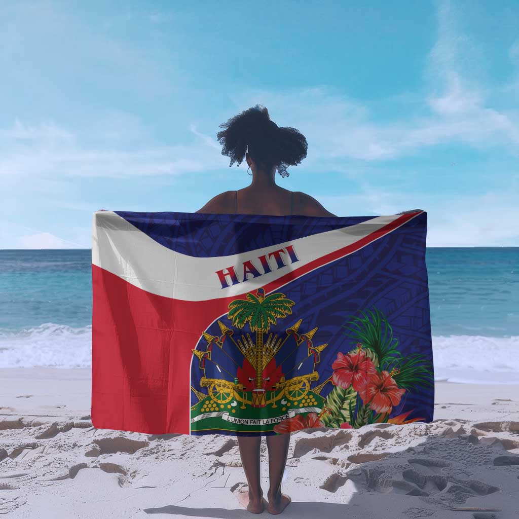 Haiti Neg Marron Sarong Ayiti Map - Hibiscus Polynesian Pattern - African Pride