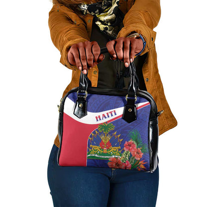 Haiti Neg Marron Shoulder Handbag Ayiti Map - Hibiscus Polynesian Pattern - African Pride