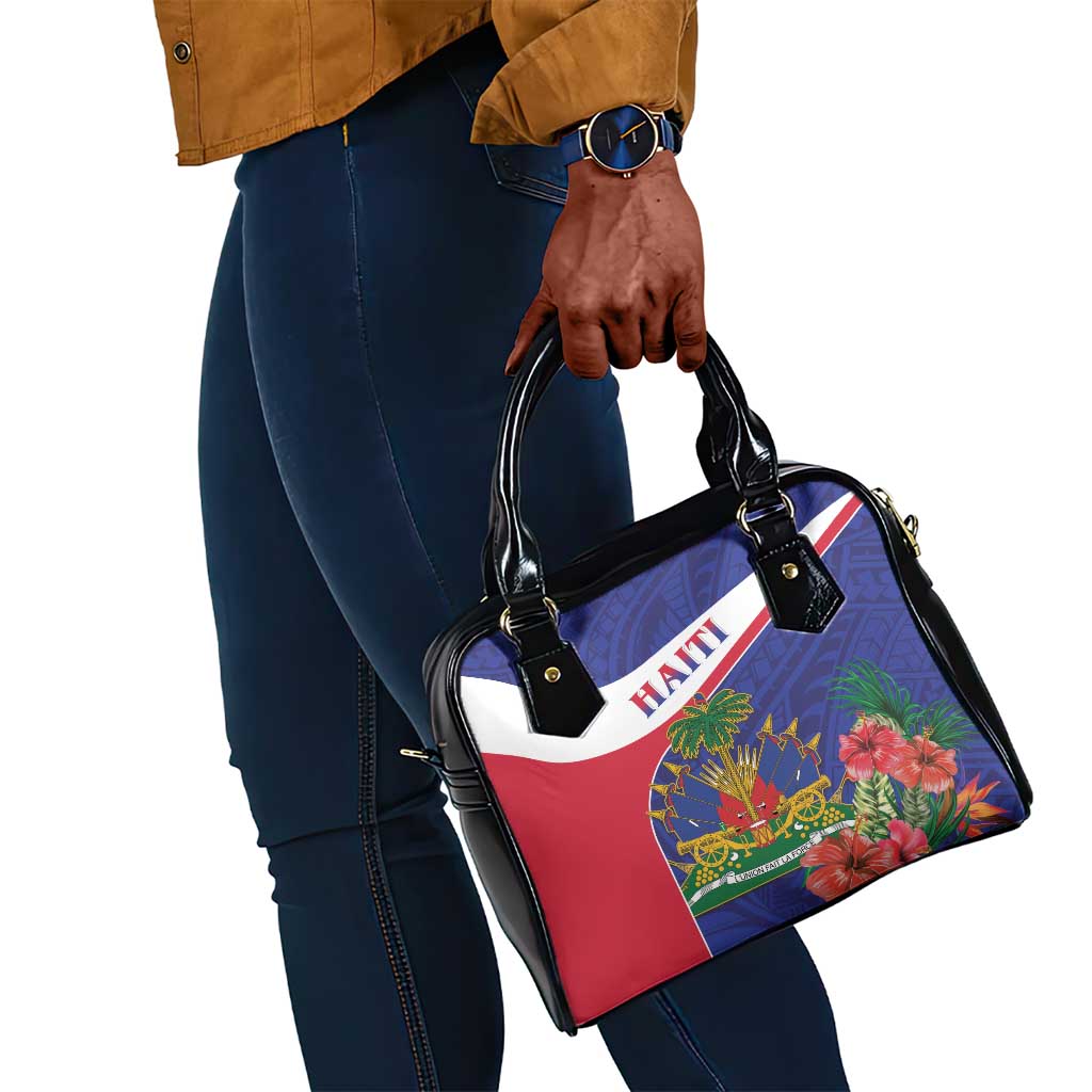 Haiti Neg Marron Shoulder Handbag Ayiti Map - Hibiscus Polynesian Pattern - African Pride