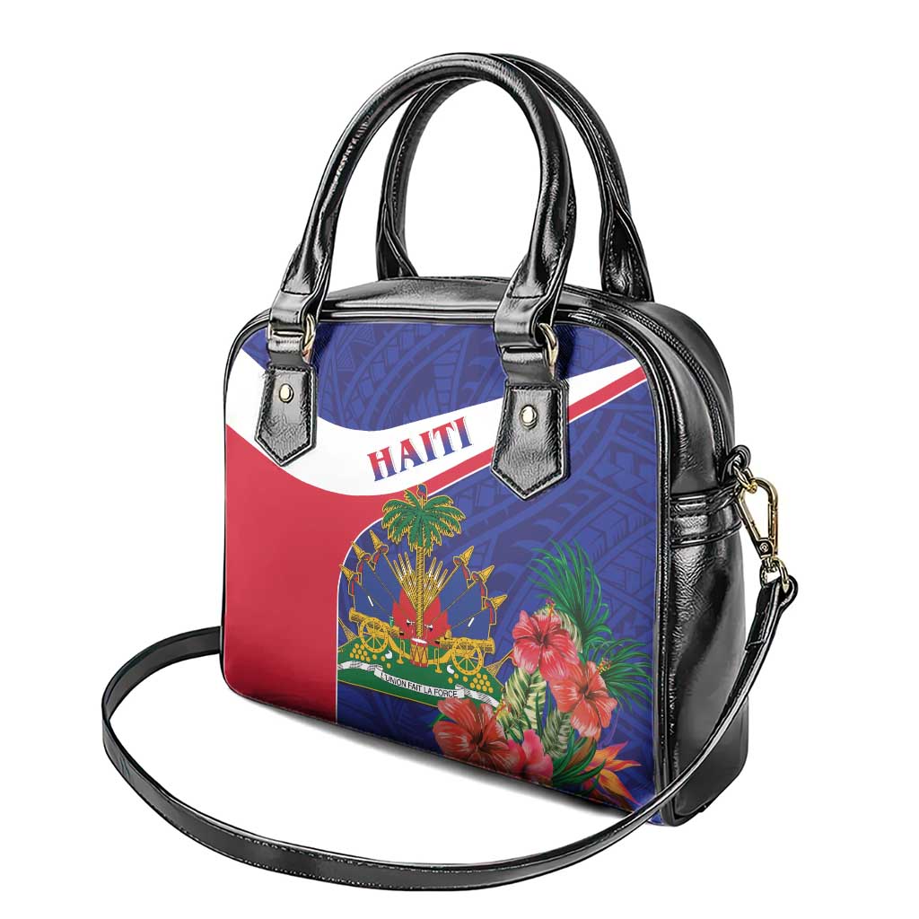 Haiti Neg Marron Shoulder Handbag Ayiti Map - Hibiscus Polynesian Pattern - African Pride