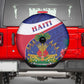 Haiti Neg Marron Spare Tire Cover Ayiti Map - Hibiscus Polynesian Pattern - African Pride