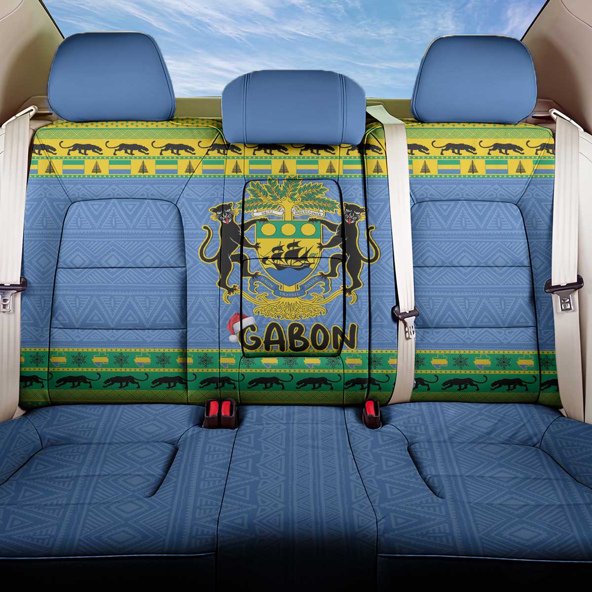 Afro Gabon Christmas Back Car Seat Cover Coat Of Arm Mix African Pattern