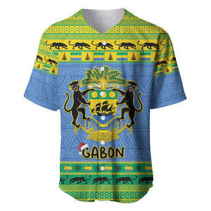 Afro Gabon Christmas Baseball Jersey Coat Of Arm Mix African Pattern