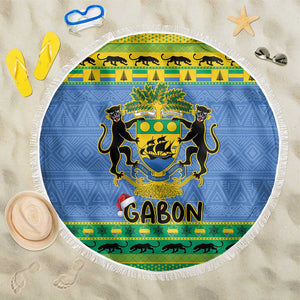 Afro Gabon Christmas Beach Blanket Coat Of Arm Mix African Pattern