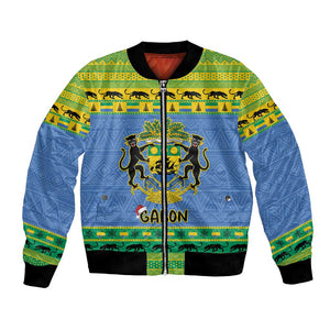 Afro Gabon Christmas Bomber Jacket Coat Of Arm Mix African Pattern