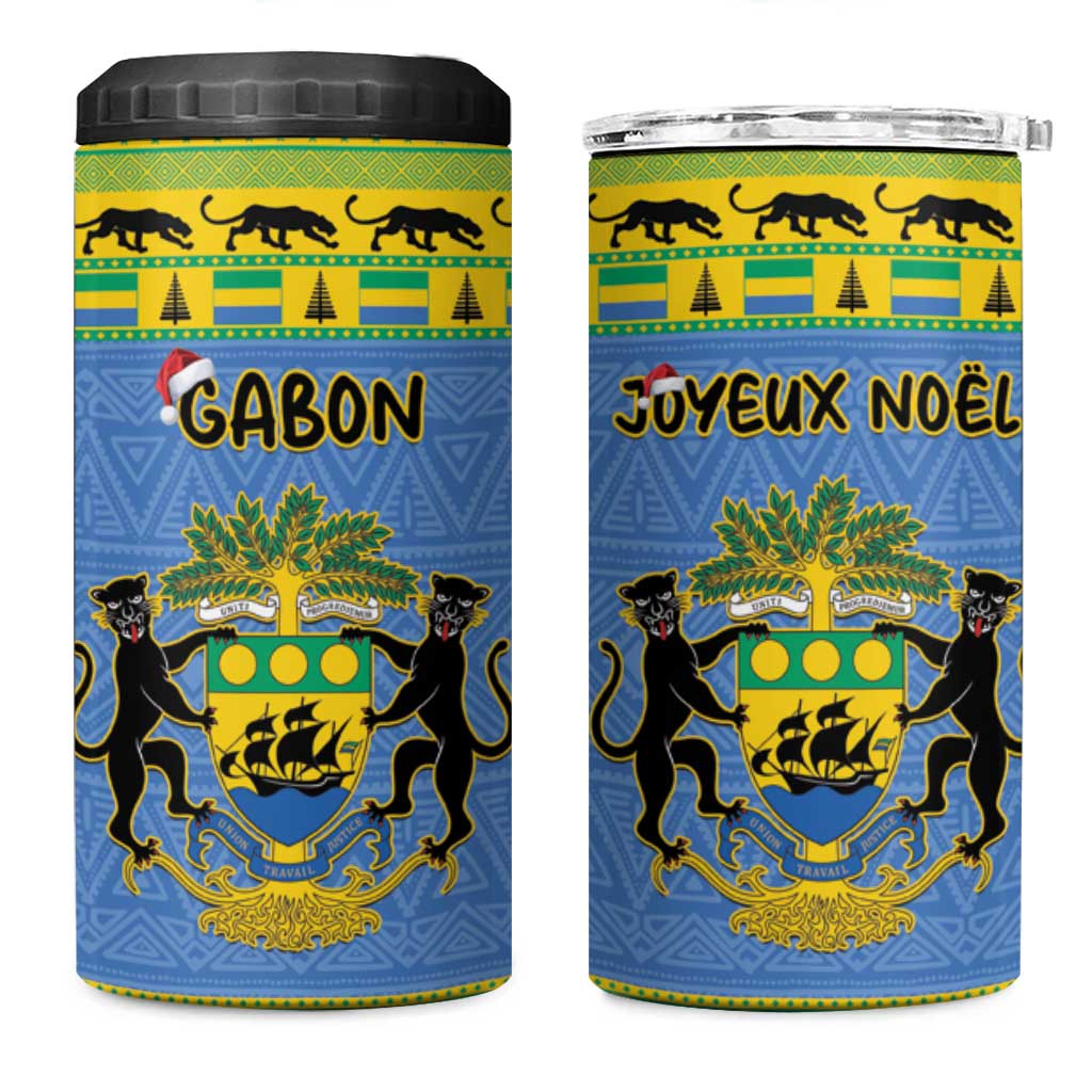 Afro Gabon Christmas 4 in 1 Can Cooler Tumbler Coat Of Arm Mix African Pattern