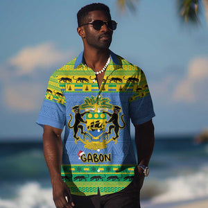 Afro Gabon Christmas Hawaiian Shirt Coat Of Arm Mix African Pattern