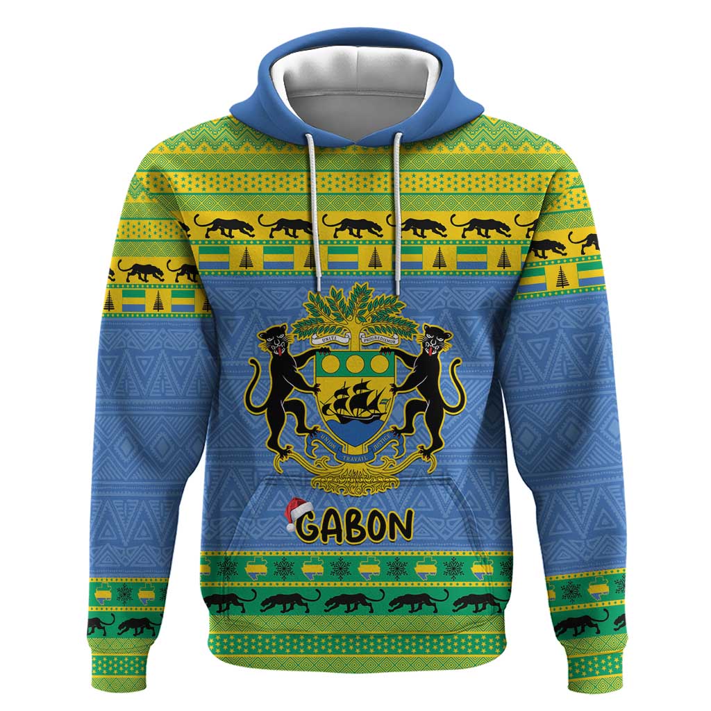 Afro Gabon Christmas Hoodie Coat Of Arm Mix African Pattern