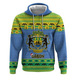 Afro Gabon Christmas Hoodie Coat Of Arm Mix African Pattern