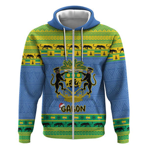 Afro Gabon Christmas Hoodie Coat Of Arm Mix African Pattern