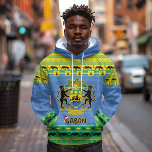 Afro Gabon Christmas Hoodie Coat Of Arm Mix African Pattern