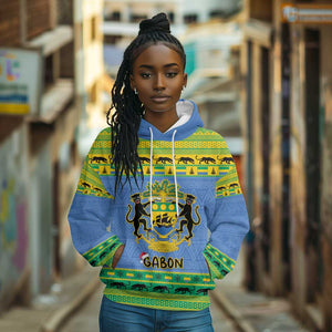 Afro Gabon Christmas Hoodie Coat Of Arm Mix African Pattern