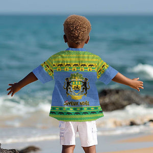 Afro Gabon Christmas Kid Hawaiian Shirt Coat Of Arm Mix African Pattern