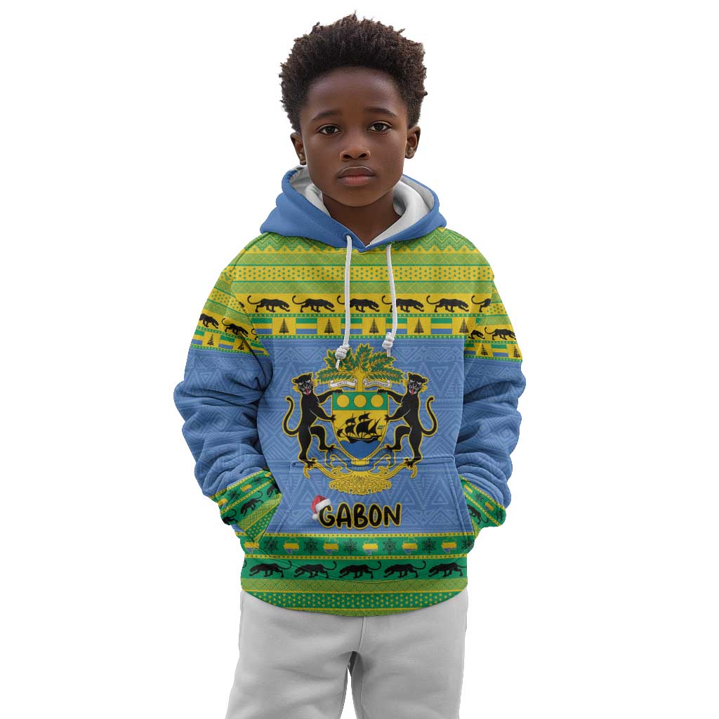 Afro Gabon Christmas Kid Hoodie Coat Of Arm Mix African Pattern