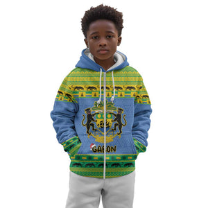 Afro Gabon Christmas Kid Hoodie Coat Of Arm Mix African Pattern