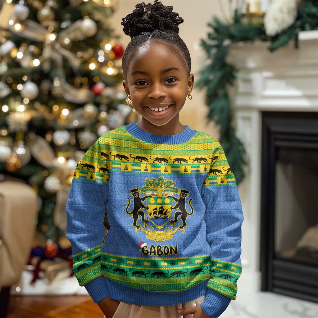 Afro Gabon Christmas Kid Ugly Christmas Sweater Coat Of Arm Mix African Pattern