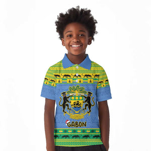 Afro Gabon Christmas Kid Polo Shirt Coat Of Arm Mix African Pattern