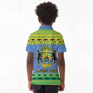 Afro Gabon Christmas Kid Polo Shirt Coat Of Arm Mix African Pattern