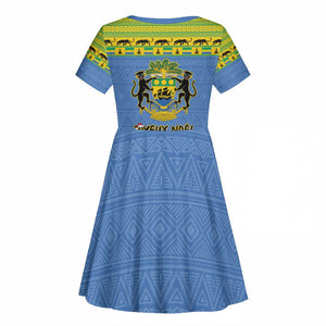 Afro Gabon Christmas Kid Short Sleeve Dress Coat Of Arm Mix African Pattern