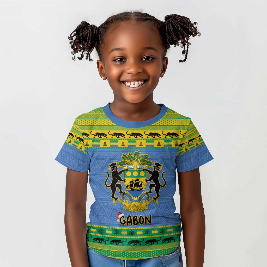 Afro Gabon Christmas Kid T shirt Coat Of Arm Mix African Pattern