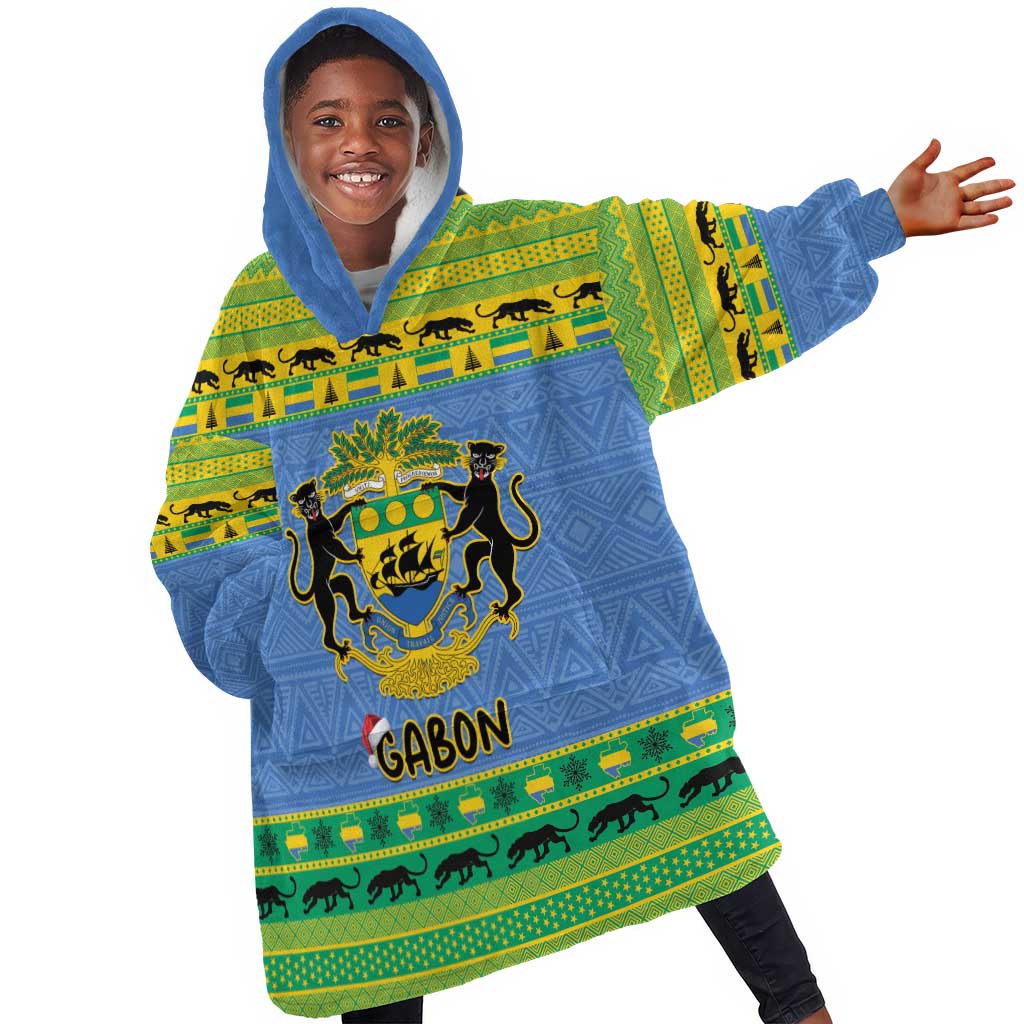 Afro Gabon Christmas Kid Wearable Blanket Hoodie Coat Of Arm Mix African Pattern