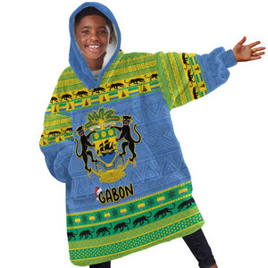 Afro Gabon Christmas Kid Wearable Blanket Hoodie Coat Of Arm Mix African Pattern