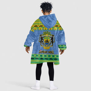 Afro Gabon Christmas Kid Wearable Blanket Hoodie Coat Of Arm Mix African Pattern