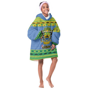 Afro Gabon Christmas Kid Wearable Blanket Hoodie Coat Of Arm Mix African Pattern