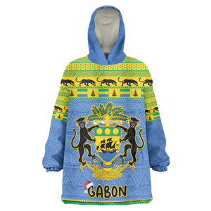 Afro Gabon Christmas Kid Wearable Blanket Hoodie Coat Of Arm Mix African Pattern