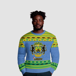 Afro Gabon Christmas Ugly Christmas Sweater Coat Of Arm Mix African Pattern