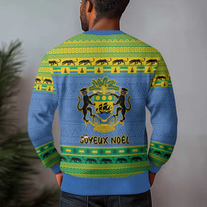 Afro Gabon Christmas Ugly Christmas Sweater Coat Of Arm Mix African Pattern