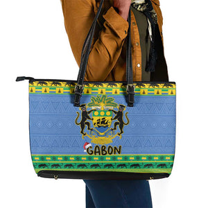 Afro Gabon Christmas Leather Tote Bag Coat Of Arm Mix African Pattern