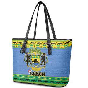 Afro Gabon Christmas Leather Tote Bag Coat Of Arm Mix African Pattern