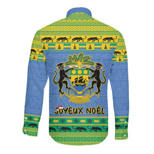 Afro Gabon Christmas Long Sleeve Button Shirt Coat Of Arm Mix African Pattern