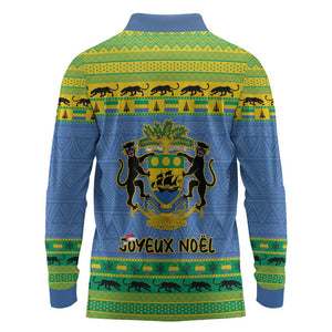 Afro Gabon Christmas Long Sleeve Polo Shirt Coat Of Arm Mix African Pattern