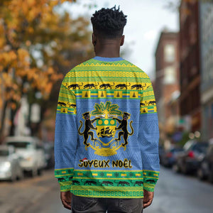 Afro Gabon Christmas Long Sleeve Shirt Coat Of Arm Mix African Pattern