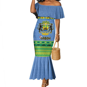 Afro Gabon Christmas Mermaid Dress Coat Of Arm Mix African Pattern