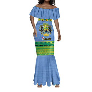 Afro Gabon Christmas Mermaid Dress Coat Of Arm Mix African Pattern