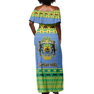 Afro Gabon Christmas Off Shoulder Maxi Dress Coat Of Arm Mix African Pattern