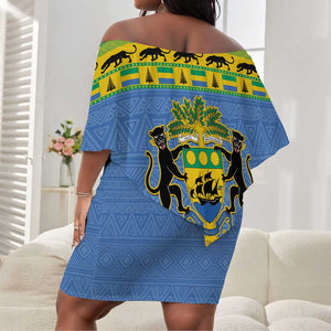 Afro Gabon Christmas Off Shoulder Short Dress Coat Of Arm Mix African Pattern