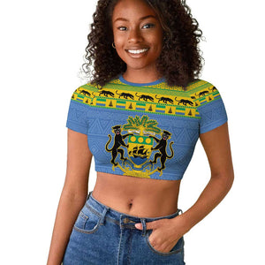 Afro Gabon Christmas Raglan Cropped T shirt Coat Of Arm Mix African Pattern