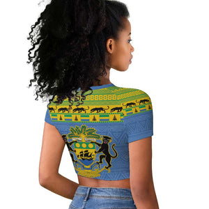 Afro Gabon Christmas Raglan Cropped T shirt Coat Of Arm Mix African Pattern