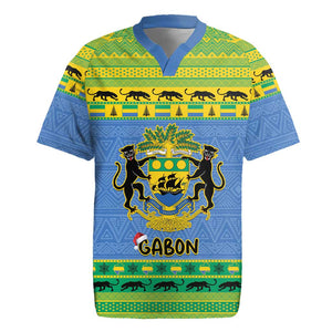 Afro Gabon Christmas Rugby Jersey Coat Of Arm Mix African Pattern