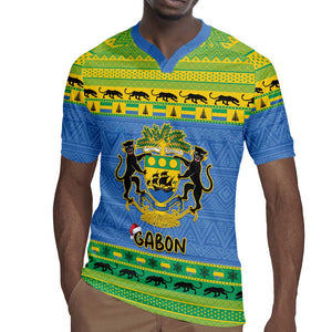 Afro Gabon Christmas Rugby Jersey Coat Of Arm Mix African Pattern