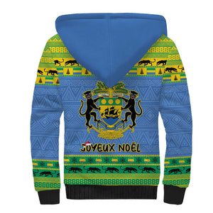 Afro Gabon Christmas Sherpa Hoodie Coat Of Arm Mix African Pattern