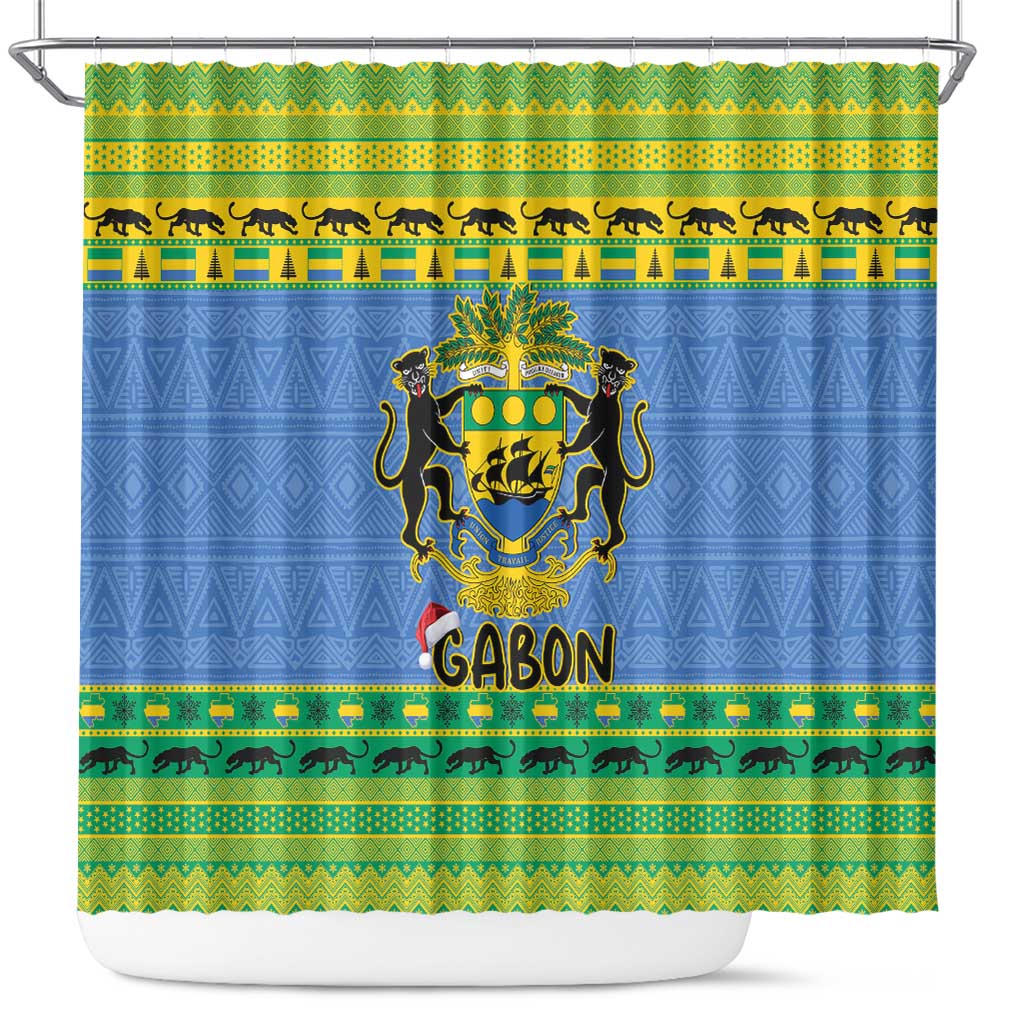 Afro Gabon Christmas Shower Curtain Coat Of Arm Mix African Pattern