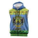 Afro Gabon Christmas Sleeveless Zip Hoodie Coat Of Arm Mix African Pattern - African Pride