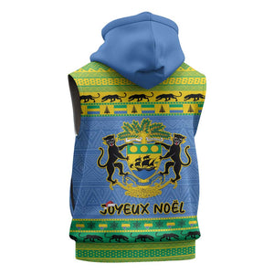 Afro Gabon Christmas Sleeveless Zip Hoodie Coat Of Arm Mix African Pattern - African Pride