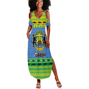 Afro Gabon Christmas Summer Maxi Dress Coat Of Arm Mix African Pattern